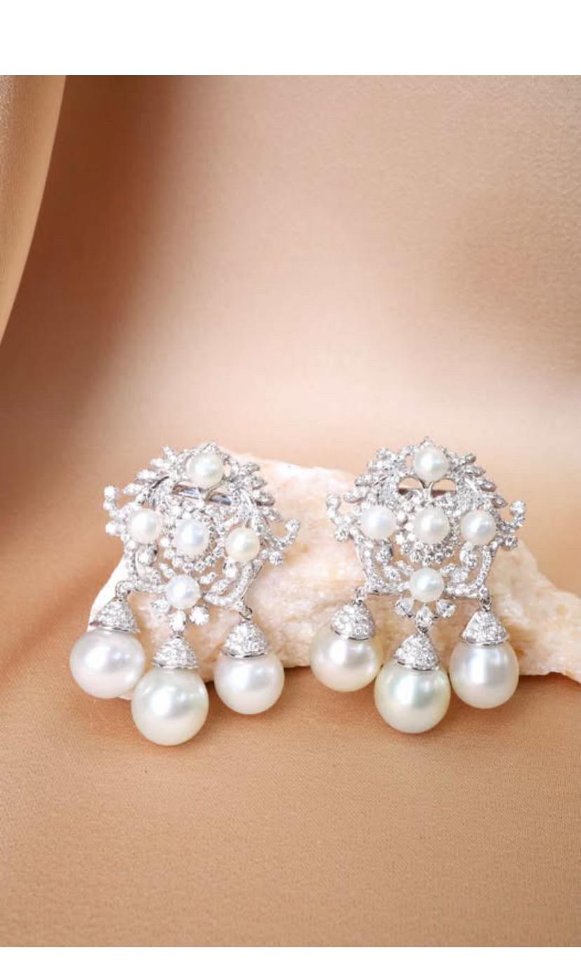 GIT Zertifizierte Südseeperlen 4,00 Karat Diamanten 18k Gold Ohrringe (Rundschliff) im Angebot