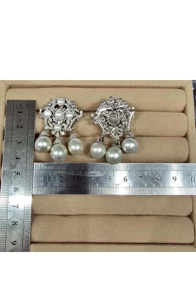 GIT Zertifizierte Südseeperlen 4,00 Karat Diamanten 18k Gold Ohrringe im Angebot 1