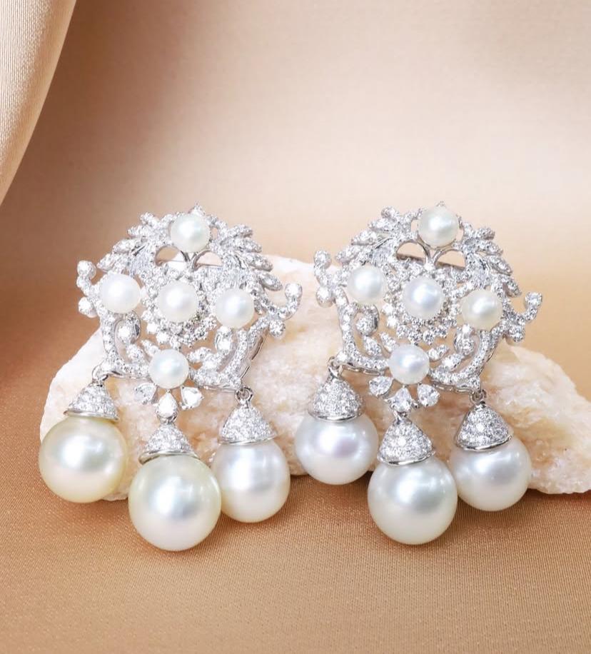 GIT Zertifizierte Südseeperlen 4,00 Karat Diamanten 18k Gold Ohrringe im Angebot 2