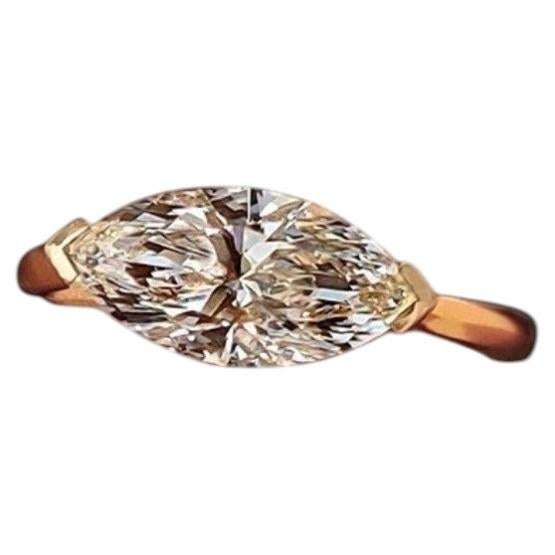 GIA Certified 1.50 Carat F/VS1 Marquise Diamond East-West V-Prong Ring 18K Gold