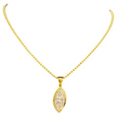 Collier en or jaune 18 carats serti de diamants certifiés GIA de 2,10 carats, de taille marquise et ronde