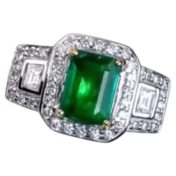 2.00 Ct Zambian Emerald 1.30 Ct Diamonds 18k Gold Ring