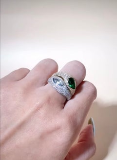 Double Cocktail Ring with Zambian Emerald & Diamonds 18k Gold