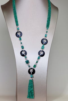45 Carats Zambian Emeralds & 2.80 Ct Diamonds 18k Gold Art Deco Necklace
