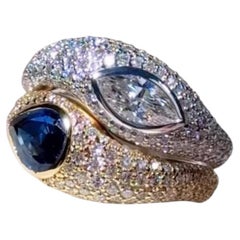 Ceylon Sapphire & Diamonds 18K Gold Double Rings