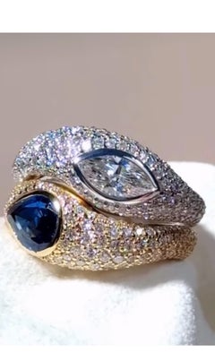 Ceylon Sapphire & Diamonds 18K Gold Double Rings