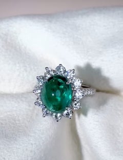 4.50 Ct Zambian Emerald 2.00 Ct Diamonds 18k Gold Ring