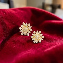 1.33 Carat F/VS1 Round Brilliant Diamonds Pavé Stud Earrings in 18K Yellow Gold