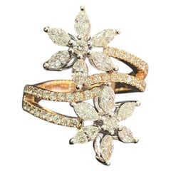 1.96 Cts G/SI1 Marquise & Round Diamonds Pavé Floral Ring in 14K Two-Tone Gold