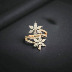 1.96 Cts G/SI1 Marquise & Round Diamonds Pavé Floral Ring in 14K Two-Tone Gold