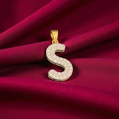 1.51 Cts F/VS1 Round Brilliant Diamonds Initial “S” Pendant in 14K Yellow Gold