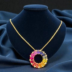 0.44 Carats F/VS1 Diamonds 7.80 Carats Multi-Color Sapphire Necklace in 18K Gold