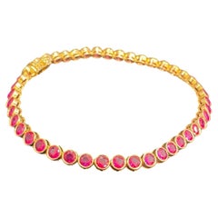 13.50 Carats Natural Ruby Bezel-Set Tennis Bracelet in 18K Yellow Gold
