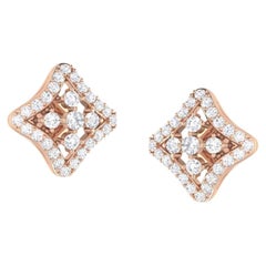 0.70 Carats F/VS1 Round Brilliant Diamonds Pavé Stud Earrings in 14K Rose Gold