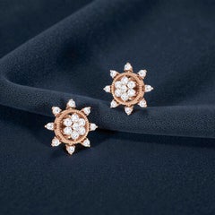 0.75 Carats F/VS1 Round Brilliant Diamonds Pavé Stud Earrings in 14K Rose Gold