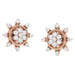 0.75 Carats F/VS1 Round Brilliant Diamonds Pavé Stud Earrings in 14K Rose Gold