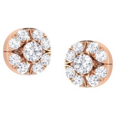 0.75 Carats F/VS1 Round Brilliant Diamonds Pavé Stud Earrings in 14K Rose Gold