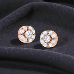 0.75 Carats F/VS1 Round Brilliant Diamonds Pavé Stud Earrings in 14K Rose Gold