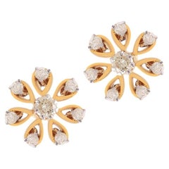 0.72 Carats F/VS1 Round Brilliant Diamonds Stud Earrings in Fine 14K Yellow Gold