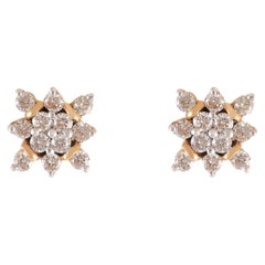 0.98 Carats F/VS1 Round Brilliant Diamonds Pavé Stud Earrings in 14K Yellow Gold
