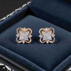 0.36 Carats F/VS1 Round Brilliant Diamonds Pavé Stud Earrings in 14K Yellow Gold