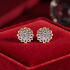 Orecchini a bottone con pavé di diamanti rotondi brillante da 0,98 carati, F/VS1, a forma di fiocco di neve, in oro 14 carati
