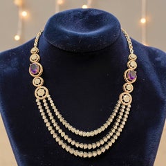 10.90 Carats Round Brilliant F/VS1 Diamonds Amethyst Tennis Necklace 14K Gold