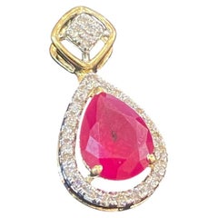 Pave 2.31 Cts Round Brilliant F/VS1 Diamonds Ruby Teardrop Pendant In 18K Gold
