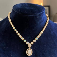 Classy 5.47 Cts Round Brilliant F/VS1 Diamonds Australian Opal Necklace 14K Gold