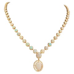 Classy 5.47 Cts Round Brilliant F/VS1 Diamonds Australian Opal Necklace 14K Gold