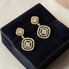2.22 Carats F/VS1 Round Princess Cut Diamonds Pavé Dangle Earrings 14K Rose Gold