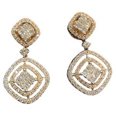 2.22 Carats F/VS1 Round Princess Cut Diamonds Pavé Dangle Earrings 14K Rose Gold