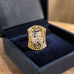 0.70 Carats F/VS1 Round Brilliant Diamonds Wide Statement Ring 14K Yellow Gold