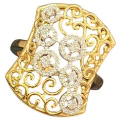 0.70 Carats F/VS1 Round Brilliant Diamonds Wide Statement Ring 14K Yellow Gold