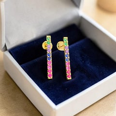 1.60 Carats Multi-Color Rainbow Gemstone Stud Earrings in 18K Yellow Gold