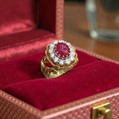 Beautiful 5.78 Cts Round Brilliant F/VS1 Diamonds Ruby Cocktail Ring In 14K Gold