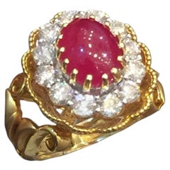 Beautiful 5.78 Cts Round Brilliant F/VS1 Diamonds Ruby Cocktail Ring In 14K Gold