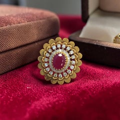 1.63 Carats F/VS1 Diamonds 5.50 Carats Natural Ruby Cocktail Ring in 14K Gold