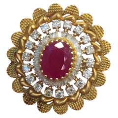 1.63 Carats F/VS1 Diamonds 5.50 Carats Natural Ruby Cocktail Ring in 14K Gold