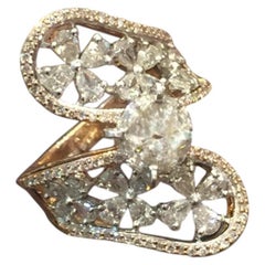 Bague pavée de diamants de différentes formes, 2,26 carats, F/VS1, en or rose 14 carats
