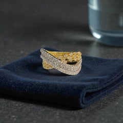 1.58 Carats F/VS1 Diamonds Pavé Cross Over Band Ring In Fine 14K Multi-Tone Gold