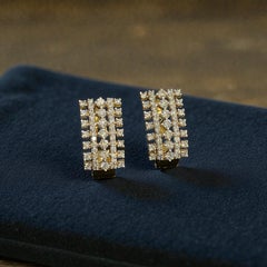 Pave 1.84 Cts Round Brilliant F/VS1 Diamonds Multi-Row Huggie Earrings 14K Gold
