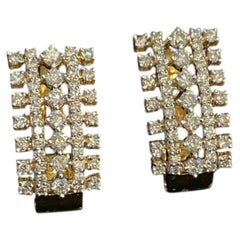 Pave 1.84 Cts Round Brilliant F/VS1 Diamonds Multi-Row Huggie Earrings 14K Gold