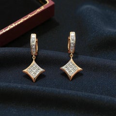 Pave 2.18 Cts Princess Cut F/VS1 Diamonds Invisible-Set Dangle Earrings 14K Gold