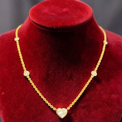 1.80 Carats GIA Certified Heart & Round Diamonds Station Necklace in 18K Gold