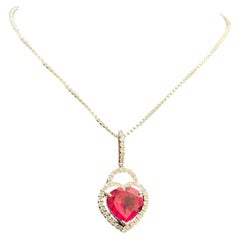 Pave 3.50 Cts Round Brilliant F/VS1 Diamonds Heart Ruby Necklace 14K White Gold