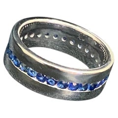 Classy 1.70 Cts Natural Blue Sapphire Unisex Eternity Band Ring 18K White Gold