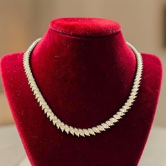 Stunning 3.77 Cts Round Baguette F/VS1 Diamonds Tennis Necklace 14K White Gold