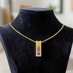 Pavé 2.30 Cts Round F/VS1 Diamonds Sapphires Unisex Rainbow Necklace In 18K Gold