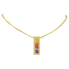 Pavé 2.30 Cts Round F/VS1 Diamonds Sapphires Unisex Rainbow Necklace In 18K Gold